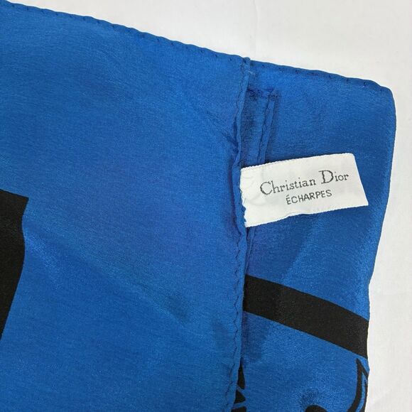 Christian Dior Vintage Silk Scarf 35"x35" Blue Black Mediterranean Print - Picture 3 of 6